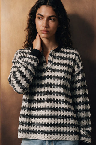 Crochet Knit Henley Shirt / GREY HENLEY ATTIR-WOMEN