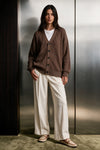 Rib-Knit Cardigan Sweater / BROWN CARDIGAN ATTIR-UNISEX