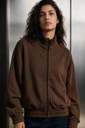 Elasticated Mock Neck Zipper / BROWN JACKET ATTIR-WOMEN