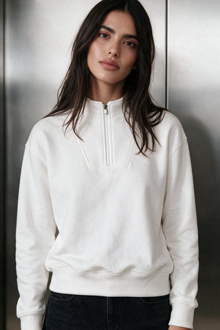 Q-Zip Mock Neck Jumper / WHITE SWEATSHIRT ATTIR-WOMEN