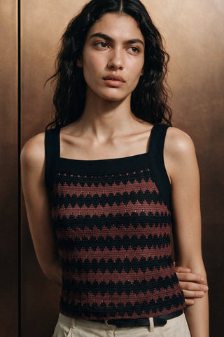 Crochet Knit Tank Top / BROWN TANKTOP ATTIR-WOMEN
