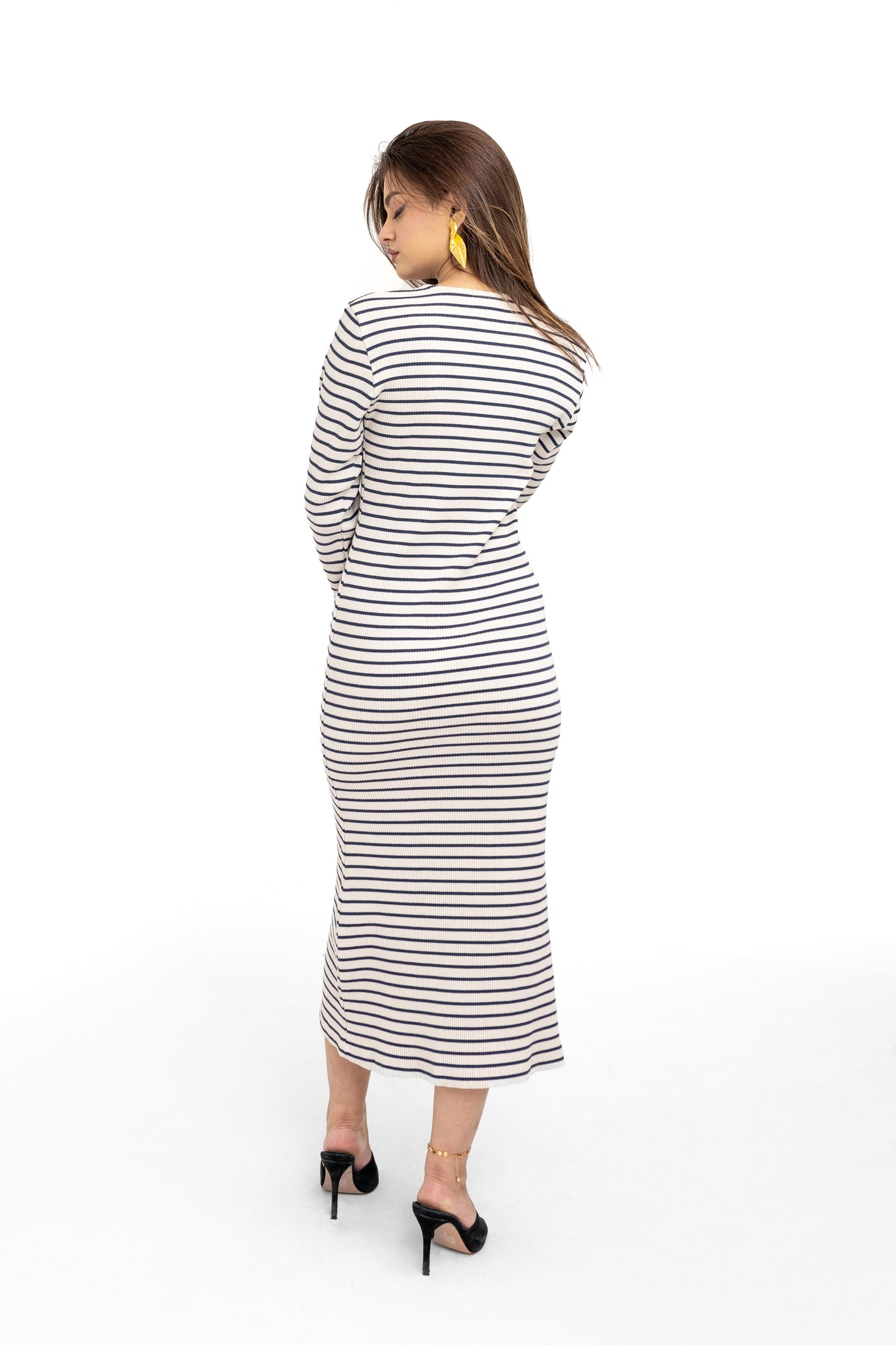 Round Neck Stripe Midi Dress