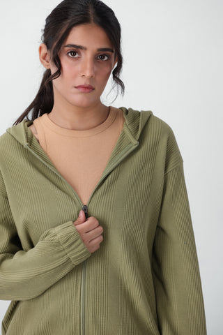 Waffle Textured Elasticated Zipper with Hood