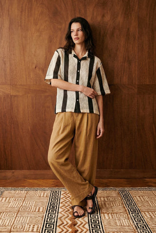 Relaxed Crochet Resort Striped Shirt in Black