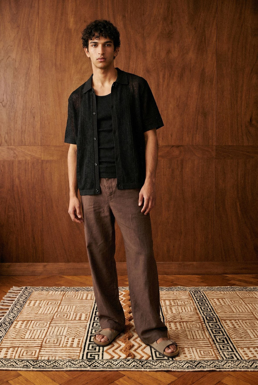 Crochet Button Down Shirt in Black