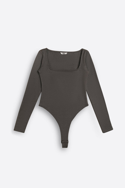 Square Neck Bodysuit in Charcoal