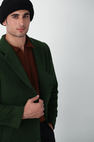 Wool Long Coat in Majesty Green
