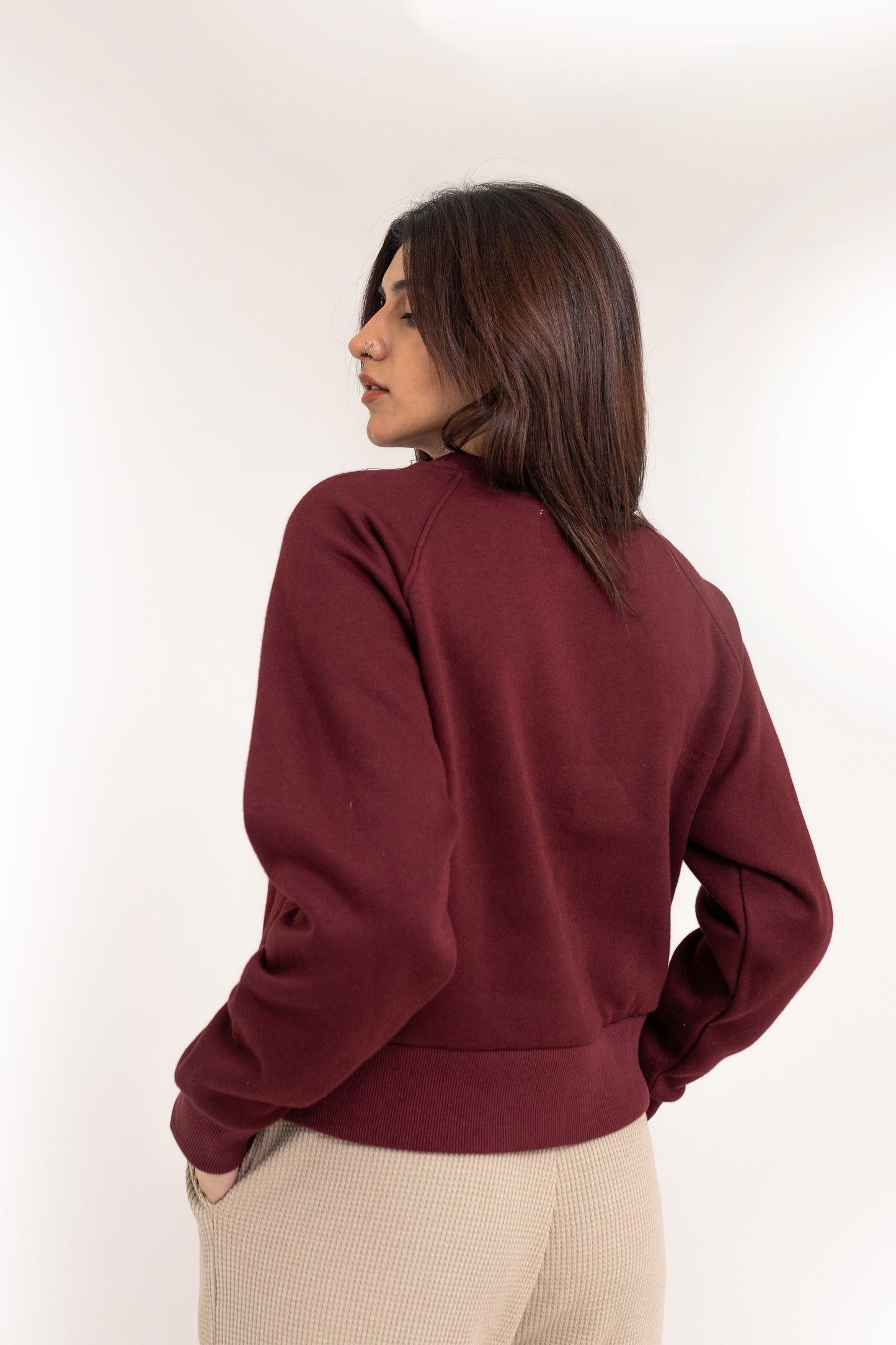 Boxy Raglan Sweatshirt in Maroon