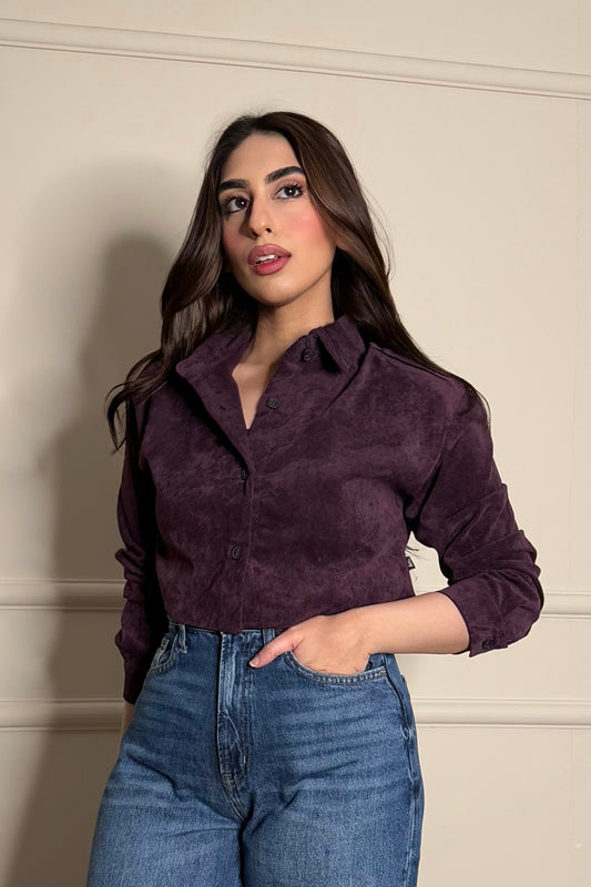 Corduroy Crop Shirt in Dark Purple