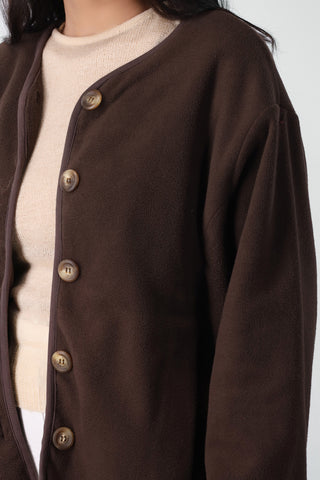 Polar Fleece Button Jacket in Dark Brown