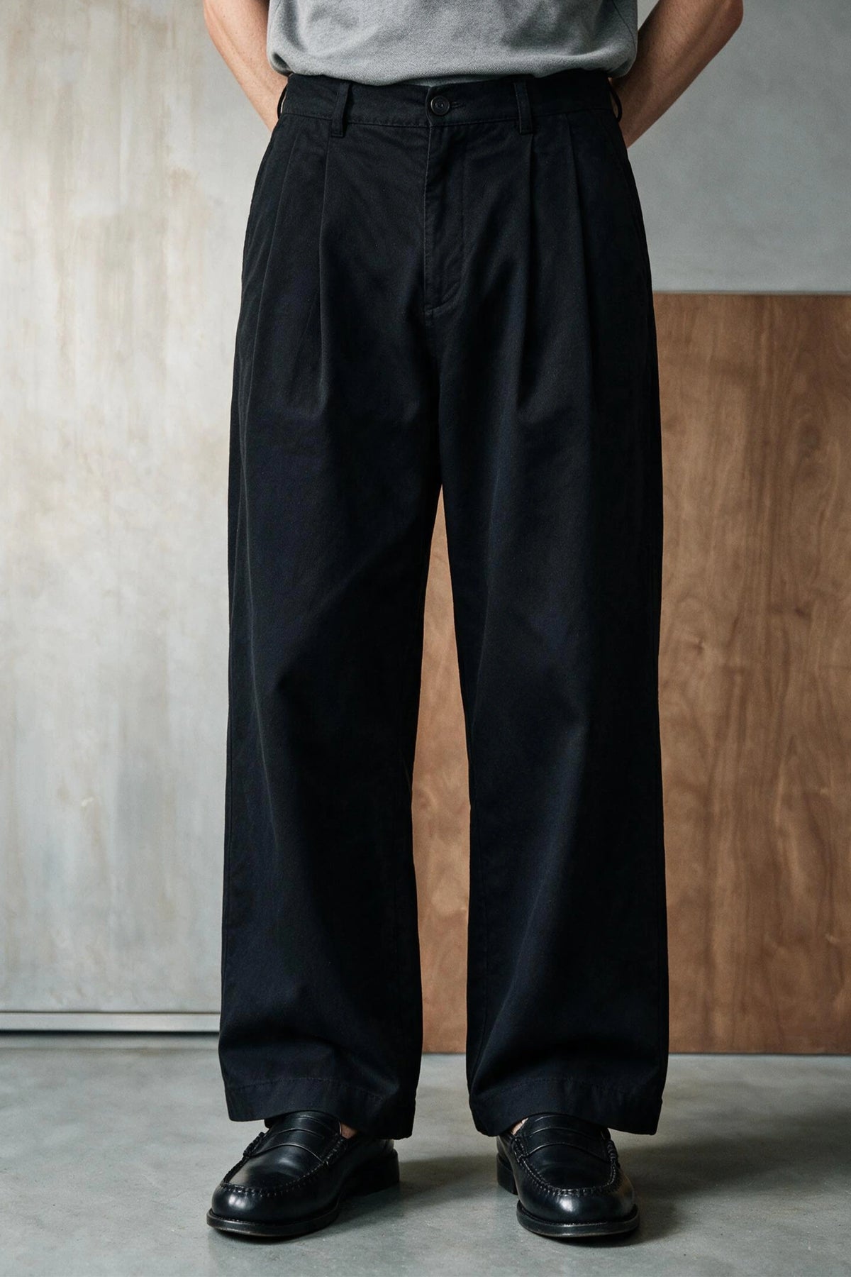 Relaxed Double Pleats Twill Pant / BLACK PANT ATTIR-MEN