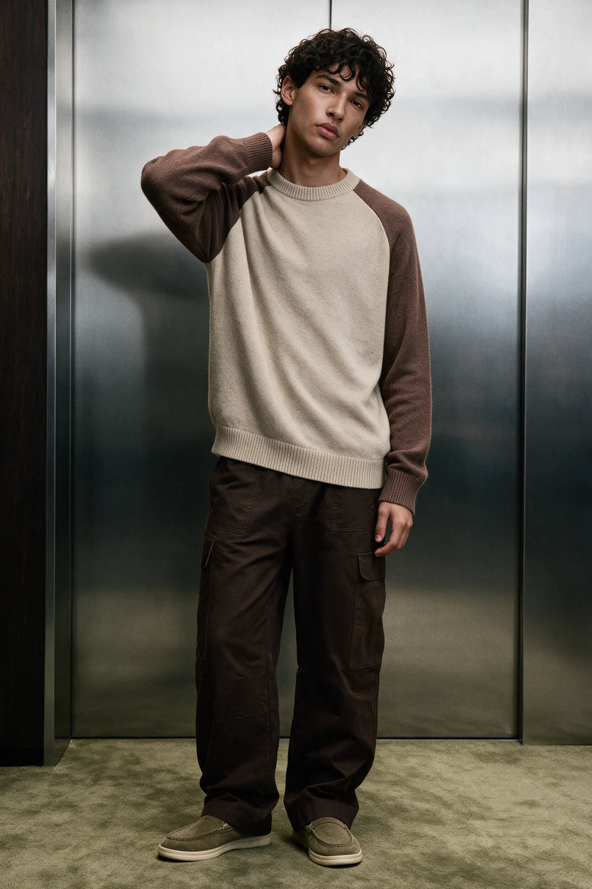 Raglan Knit Sweater / BROWN & KHAKI SWEATER ATTIR-UNISEX