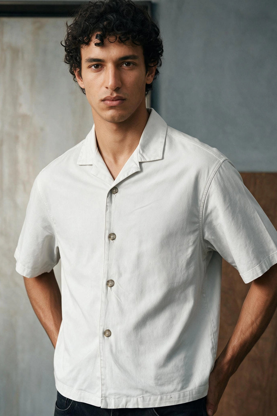 Boxy Fit Twill Shirt /  PERLA GREY
