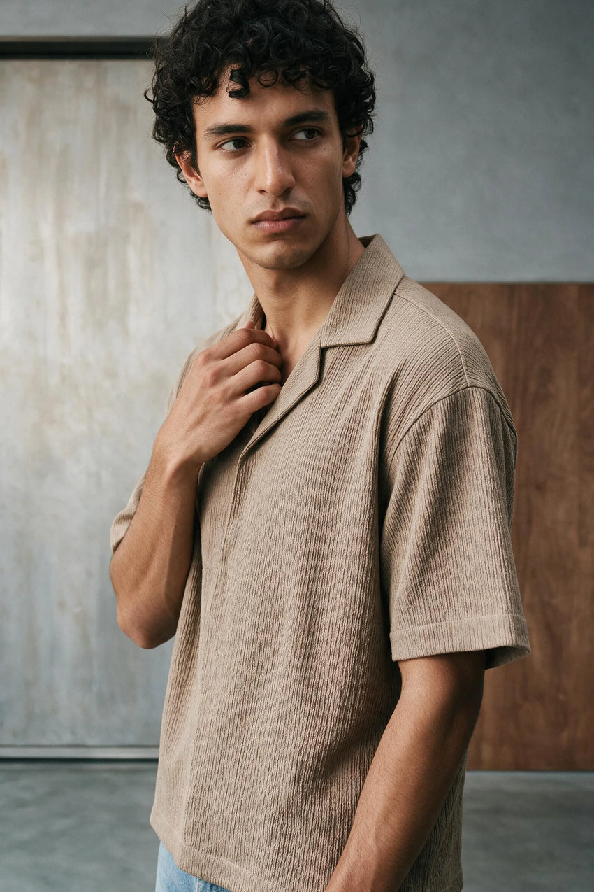 Smock Camp Collar Shirt / PINK SHIRT ATTIR-UNISEX