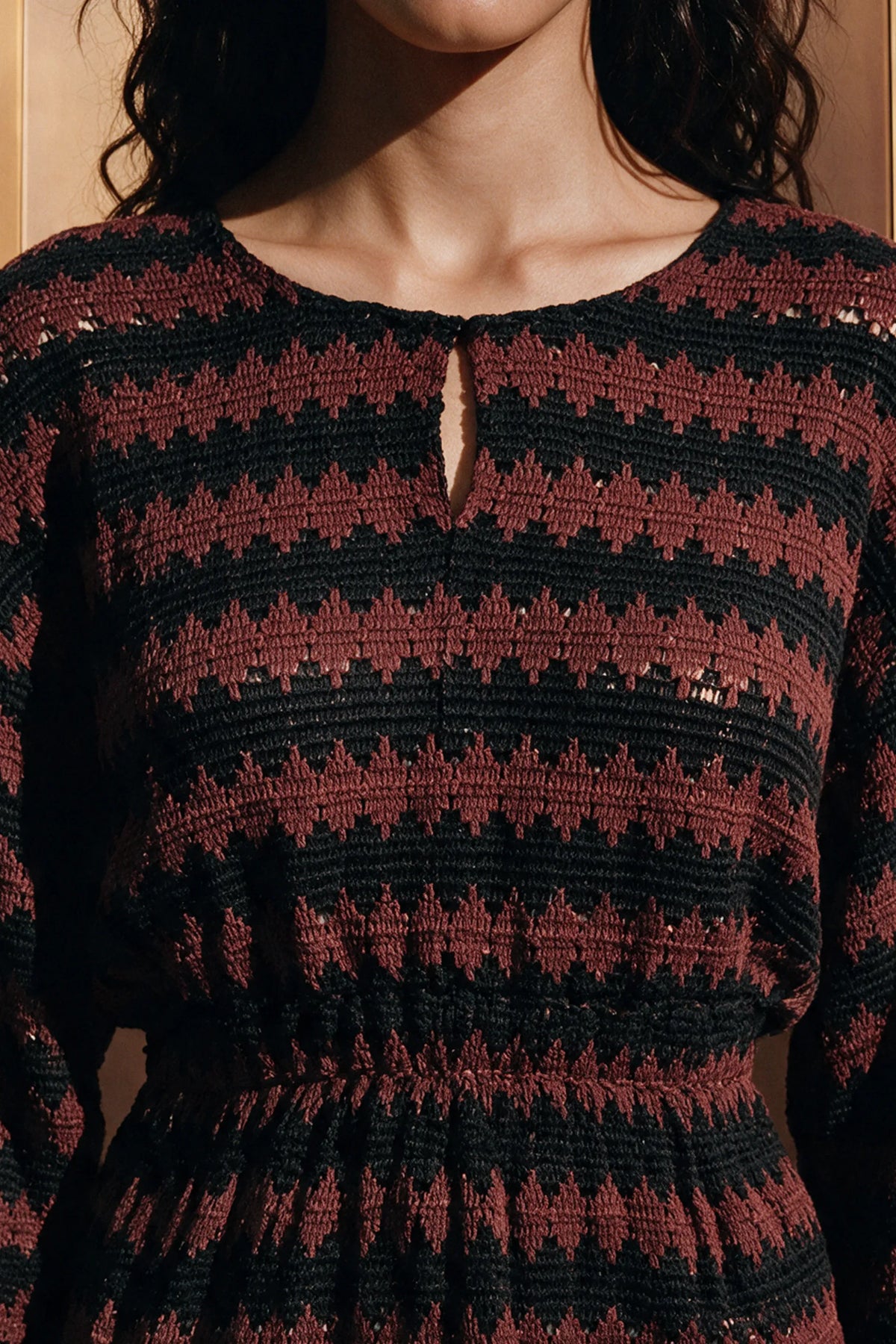 Crochet Knit Peplum Top / BROWN TOP ATTIR-WOMEN
