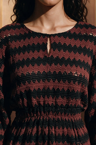 Crochet Knit Peplum Top / BROWN TOP ATTIR-WOMEN