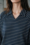 Long Sleeves Striped Polo Top / NAVY POLO ATTIR-WOMEN