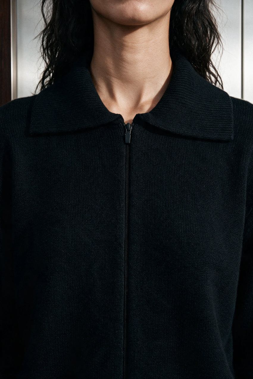 Zip Up Knitted Jumper / BLACK SWEATER ATTIR-WOMEN