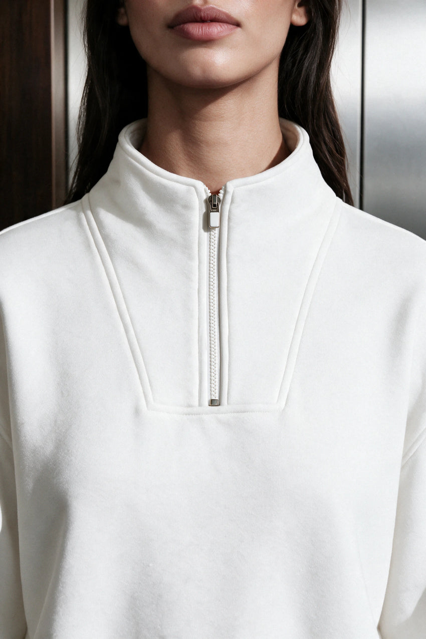 Q-Zip Mock Neck Jumper / WHITE SWEATSHIRT ATTIR-WOMEN