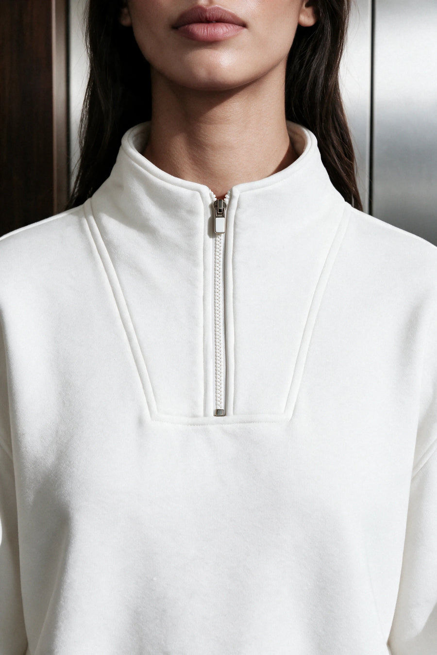 Q-Zip Mock Neck Jumper / WHITE