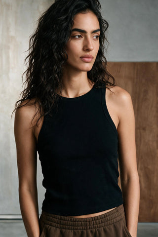 Rib-Knit Tank Top in Black TANKTOP ATTIR-WOMEN