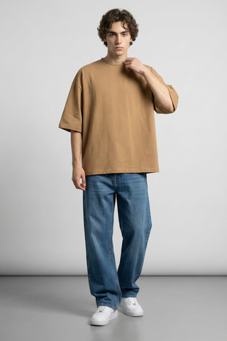 Structured Oversized T-shirt in Camel