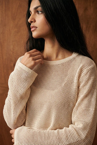 Relaxed Crochet Pullover Top in Ivory