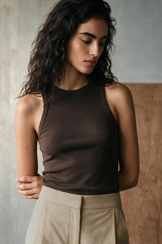 Rib-Knit Tank Top in Chocolate TANKTOP ATTIR-WOMEN