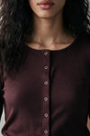 Ribbed Button Up Top / BURGUNDY TOP ATTIR-WOMEN