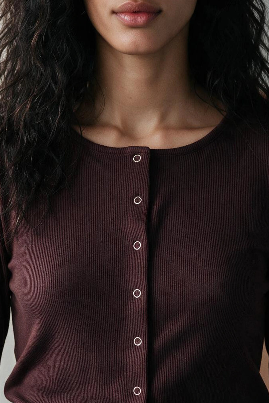Ribbed Button Up Top /  BURGUNDY