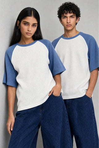 Waffle Textured Raglan T-shirt in White