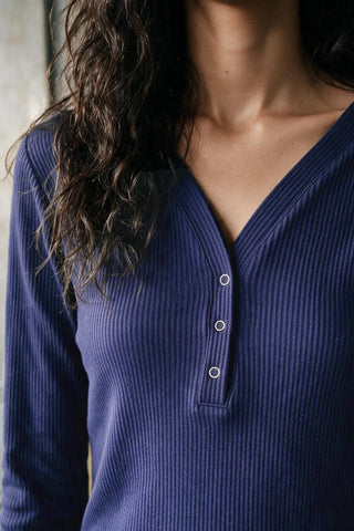 Long Sleeve V-neck Henley HENLEY ATTIR-WOMEN