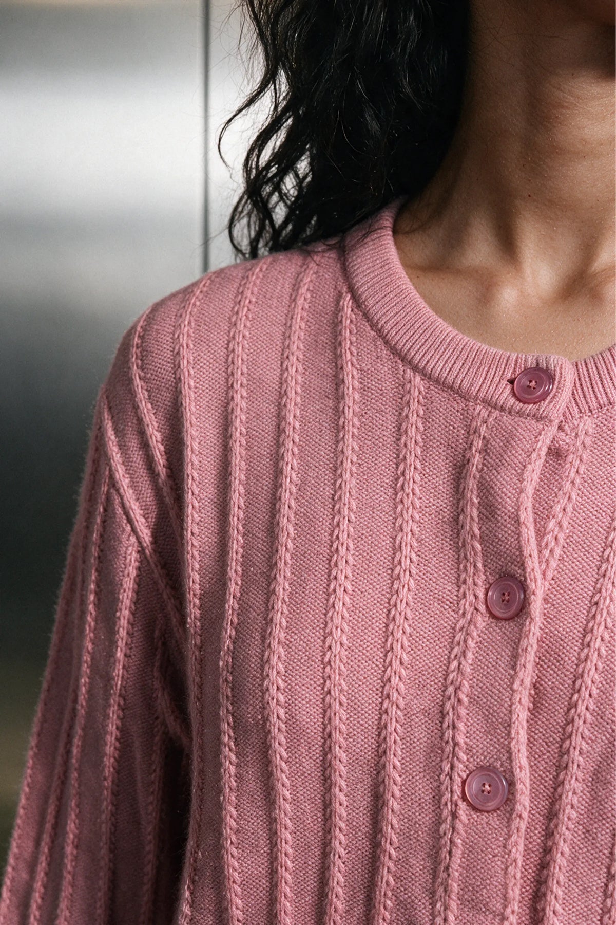 Puff Sleeve Brushed Cardigan / PINK SWEATER ATTIR-WOMEN