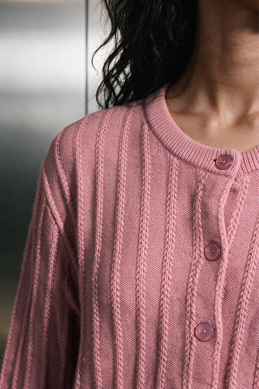 Puff Sleeve Brushed Cardigan  / PINK