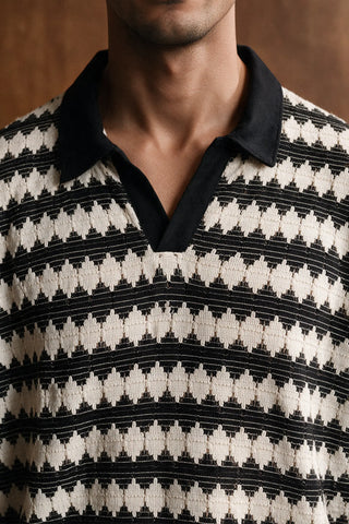 Crochet Knit Polo Shirt / OFF WHITE POLO ATTIR-MEN