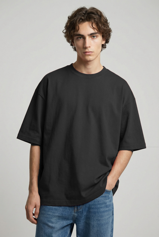 Structured Boxy-cut Oversized T-shirt in Black