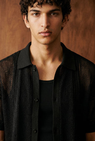 Crochet Button Down Shirt in Black