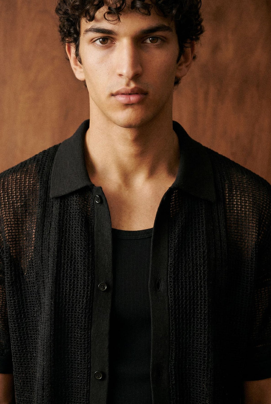 Crochet Button Down Shirt in Black
