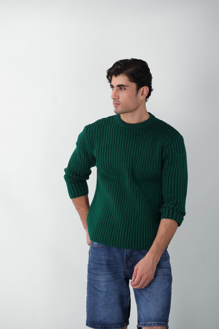 Dual Tone Plating Knitted Jumper in Dark Green