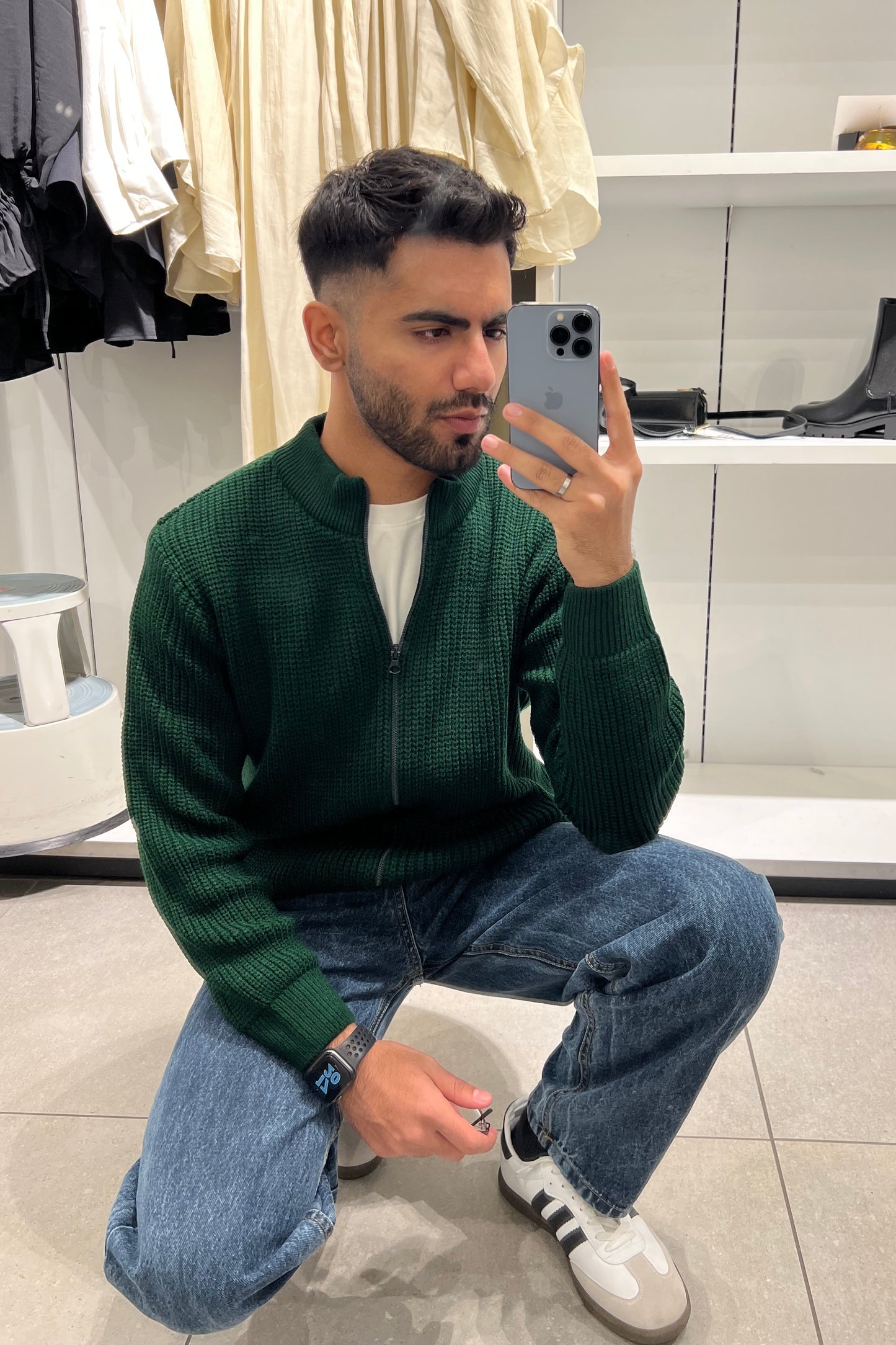 Zip Through Jumper in Green