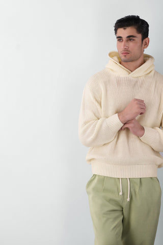 Cardigan Knitted Oversized Hoodie in Cream