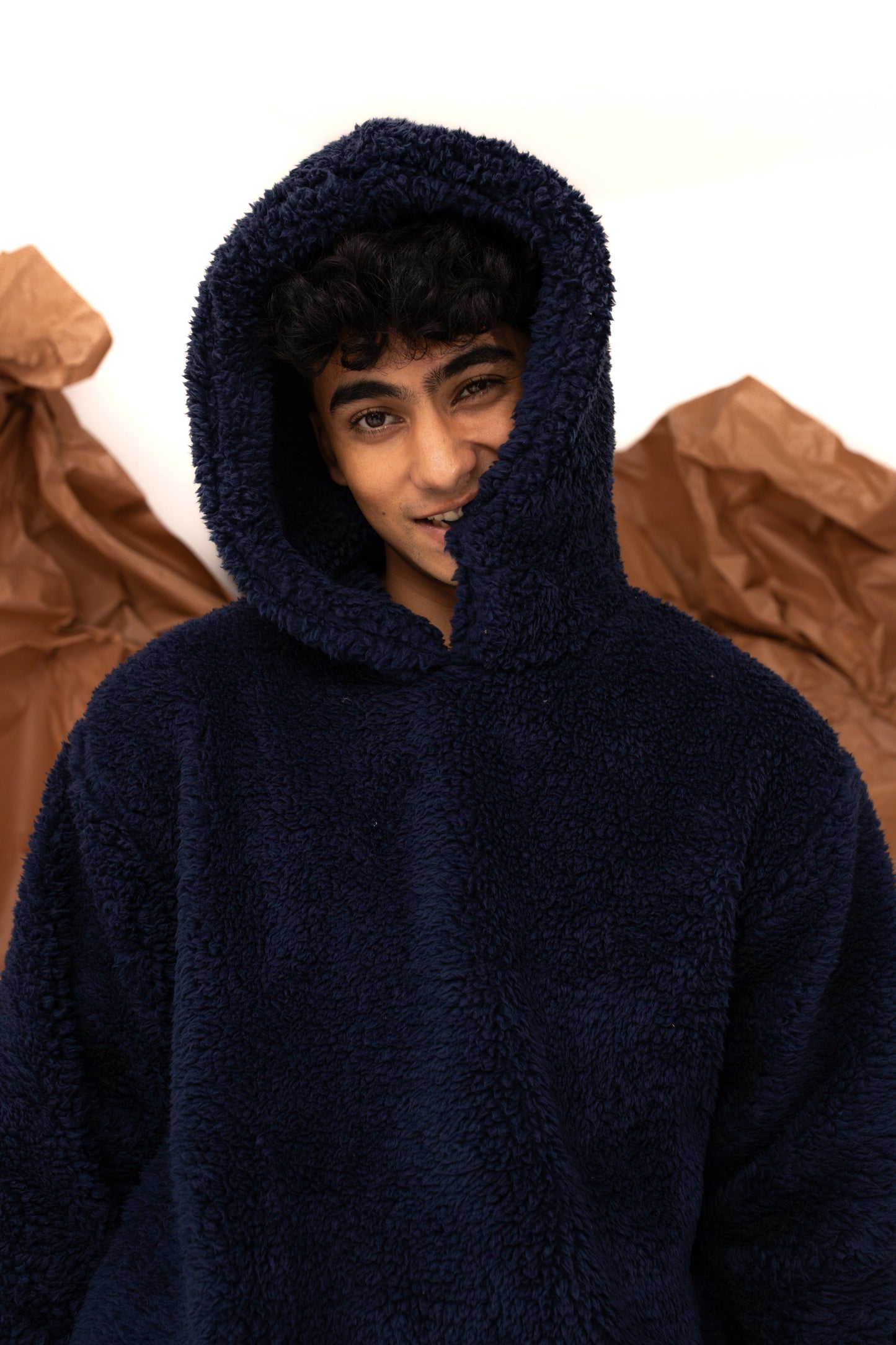 Teddy Fur Oversized Hood in Navy