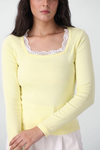 Lace Layer Square Neck Top in Butter Yellow