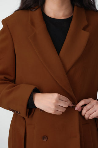 Belted Wool Long Coat in Brown
