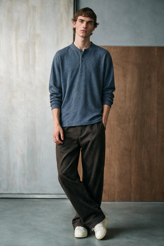Melange Effect Henley Shirt HENLEY ATTIR-MEN