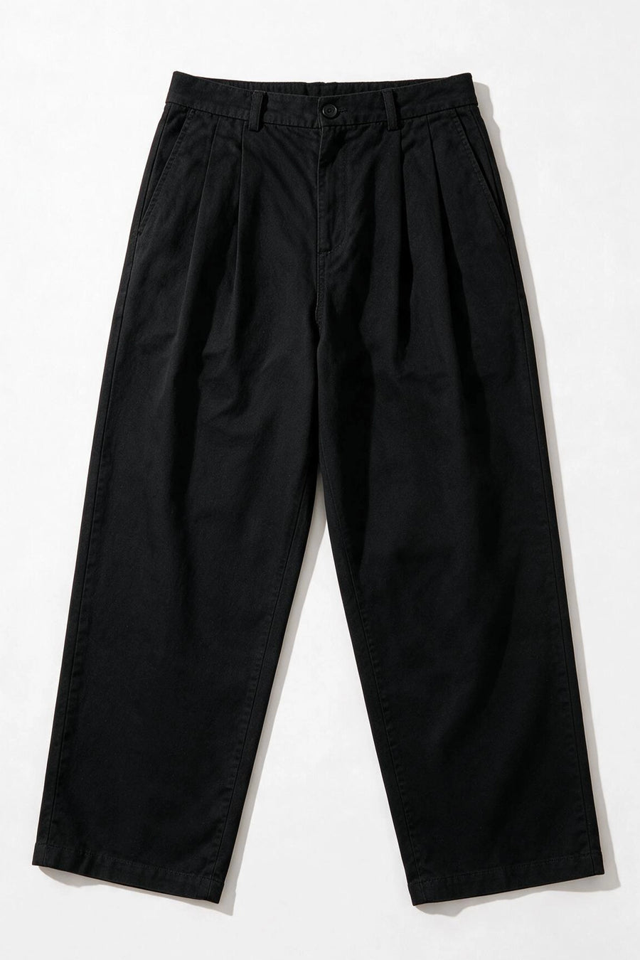 Relaxed Double Pleats Twill Pant /  BLACK
