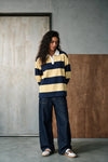 Striped Polo Shirt with Contrast Detail / BEIGE & NAVY RUGBYPOLO ATTIR-UNISEX