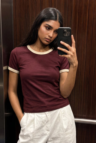 Fitted Ringer T-shirt in Burgundy