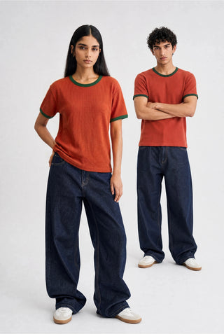 Waffle Textured Ringer T-shirt in Rust