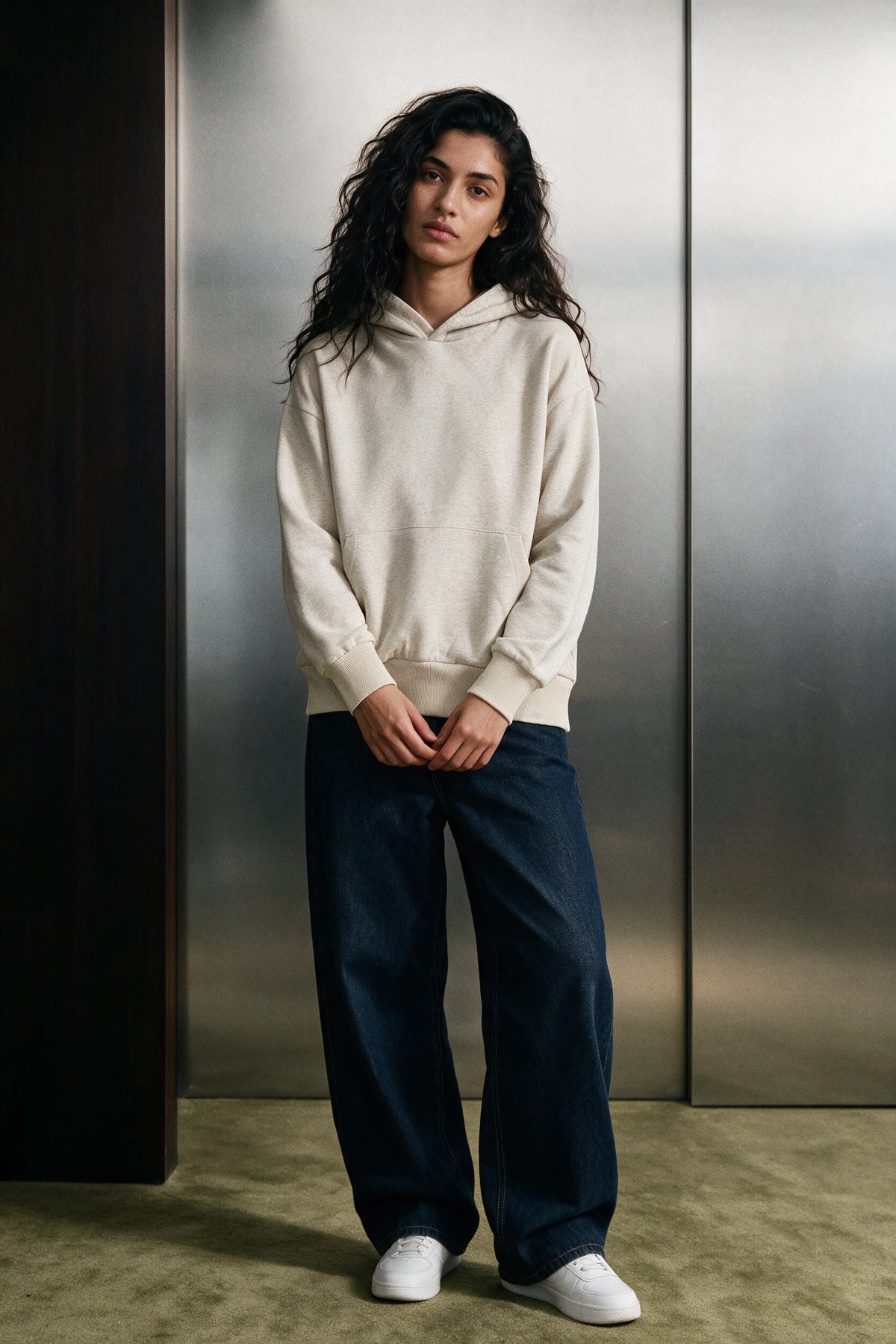 Structured Oversized Hoodie / MELANGE BEIGE HOODIE ATTIR-WOMEN